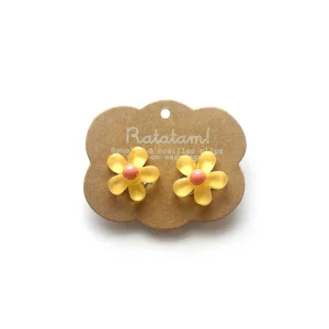 Paire de boucles d&rsquo;oreille clip fleurs -Jaune