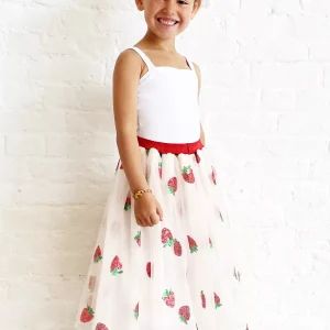 Jupon long fraises sequins – Rouge
