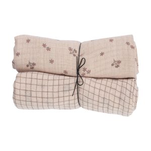 WOOLY ORGANIC – Lot 2 langes en mousseline – Pink carreaux