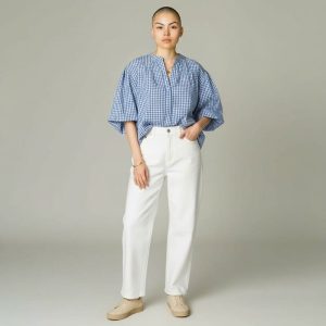 Blouse grossesse et allaitement coton – carreaux bleus et blancs