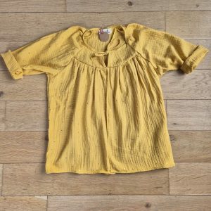 Blouse allaitement – double gaze de coton moutarde plumettes dorées