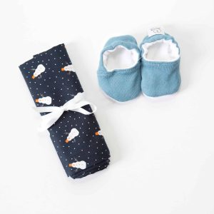 Coffret naissance « Bébé d&rsquo;Hiver » lange bonhomes de neige